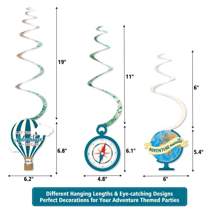 Yaaaaasss! 30CT Travel Themed Hanging Swirl Decorations Adventure Awaits Bon Voyage Farewell Retirement Themed Party Around The World Wedding Shower Party Ceiling Spiral Door Whirls Streamers Supplies - Image 3